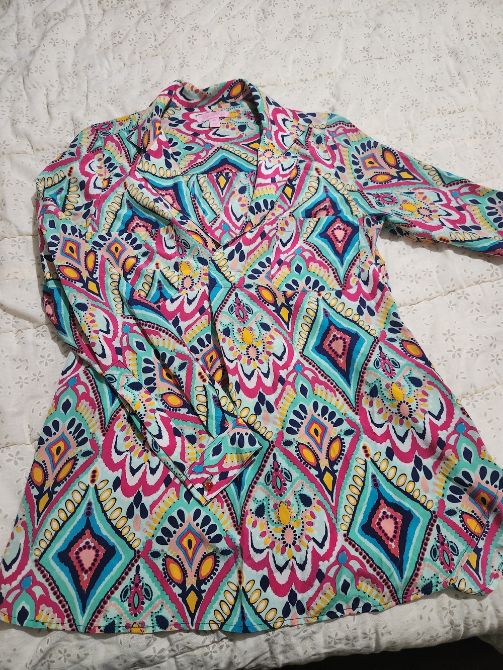 Lilly Pulitzer %100 Silk Multicolor Geometric Floral Tunic